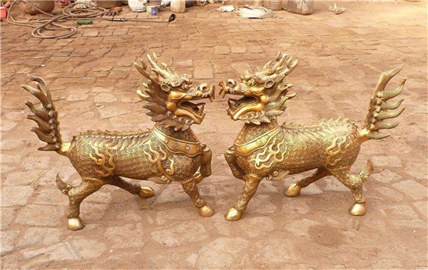 招財銅麒麟擺件