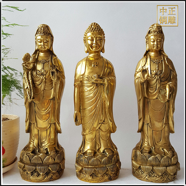 純銅西方三圣佛像擺件