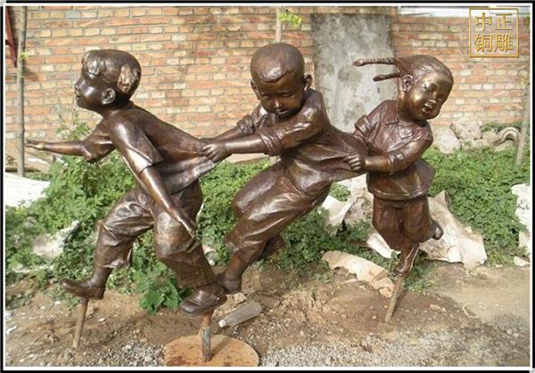 三個(gè)小孩園林人物銅雕塑