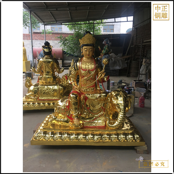 純銅鎏金文殊普賢銅像