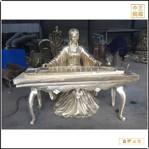 彈古箏人物銅雕塑鑄造