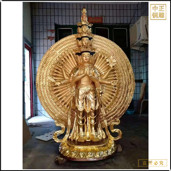 供應(yīng)千手觀音帶背光銅雕佛像